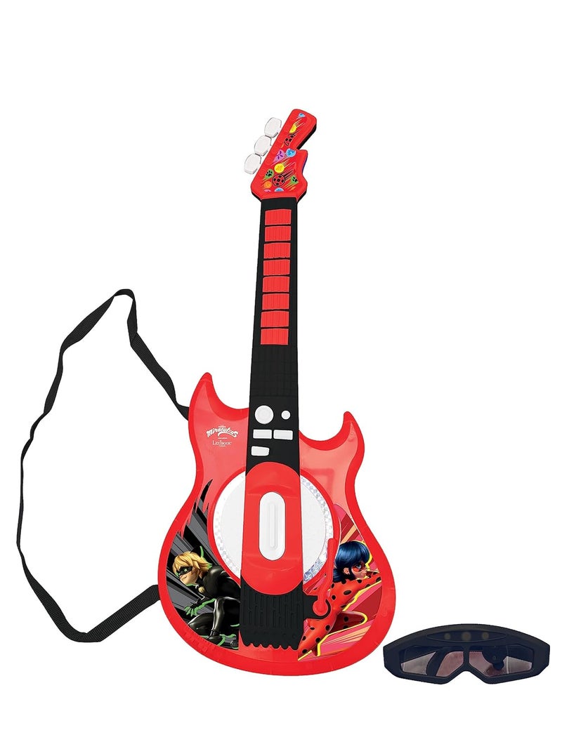 Lexibook Miraculous Electronic Lighting Guitar with mic, Glasses with Microphone, Demo Songs, 2 Game Modes, MP3 Plug, Black red, K260MI - Image 3